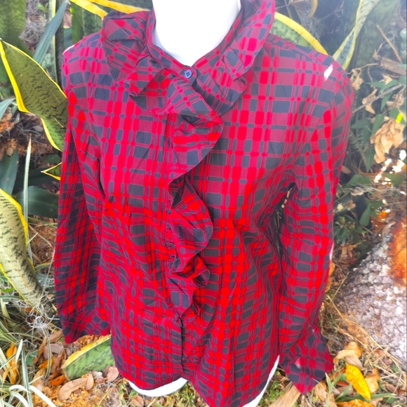 Ralph Lauren 90s vintage plaid ruffled top blouse S/M - Picture 1 of 11